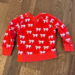 Hanna Andersson Girls Red and White Bow Sweatshirt 4T